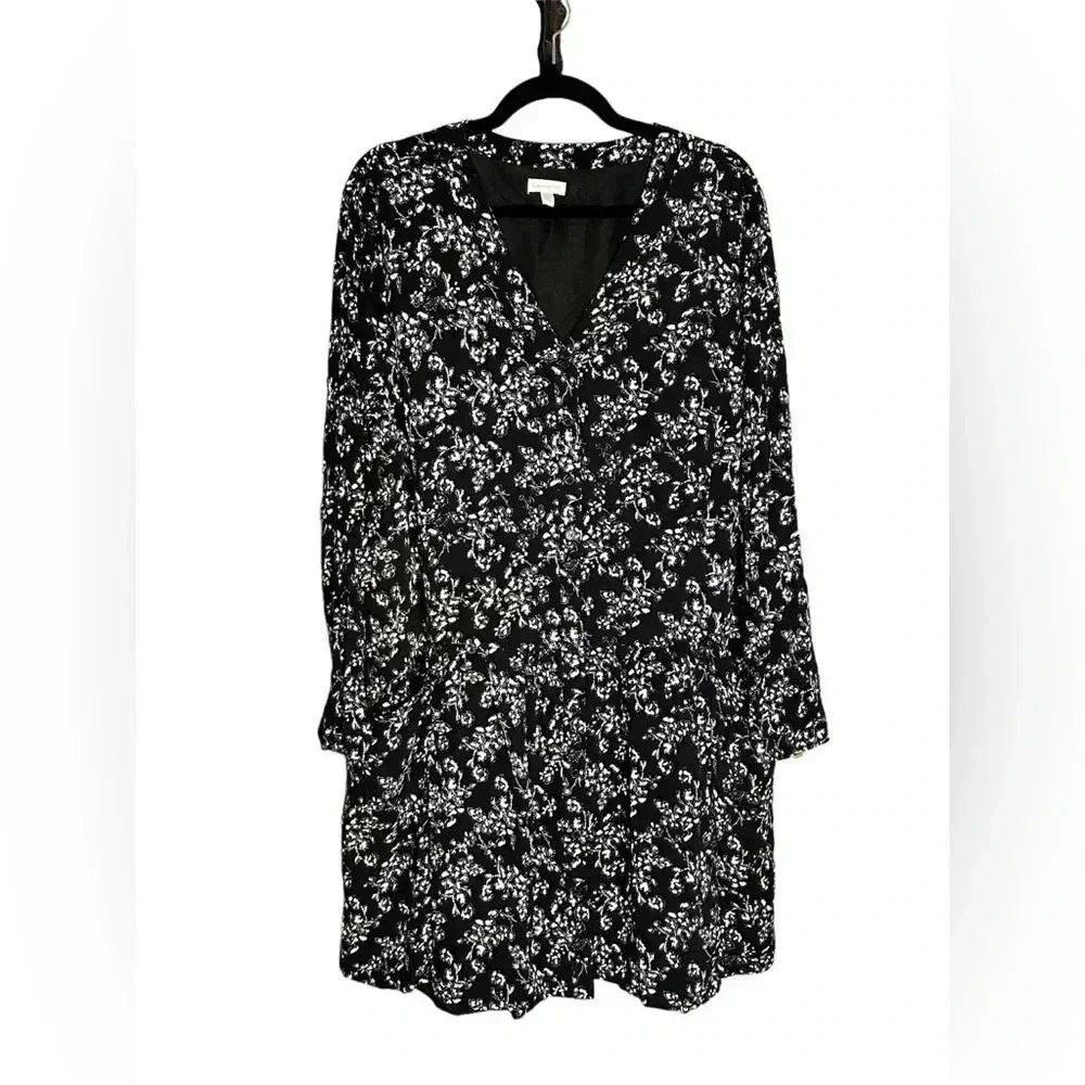 Garnet Hill Women's Sz 18 Lined Black & White Print Dress Drop Waist And Pockets